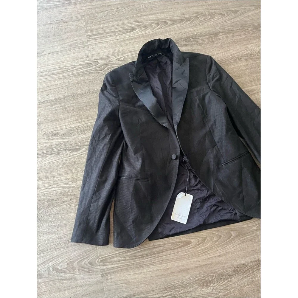 Manuel Ritz Evening Blazer Mens 48 Black Jacquard Satin Lapel Tuxedo Sport Coat